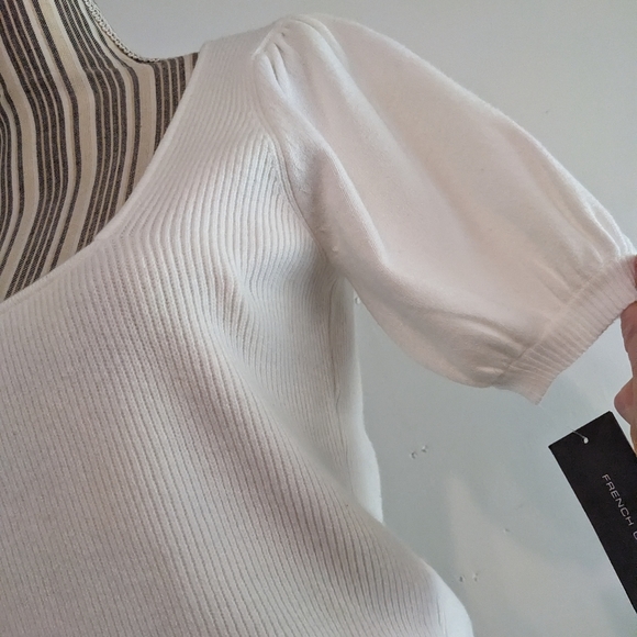 French connection white  sweater poof sleeve square neck nwt - Picture 4 of 16